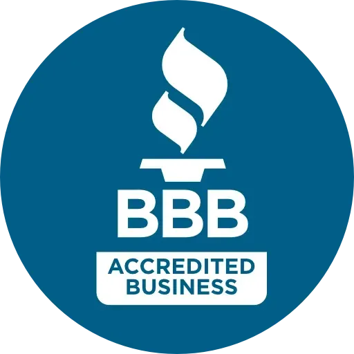 A circular blue logo with a white torch icon above the white text