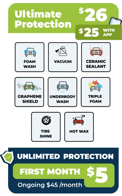 Car wash menu showing the 