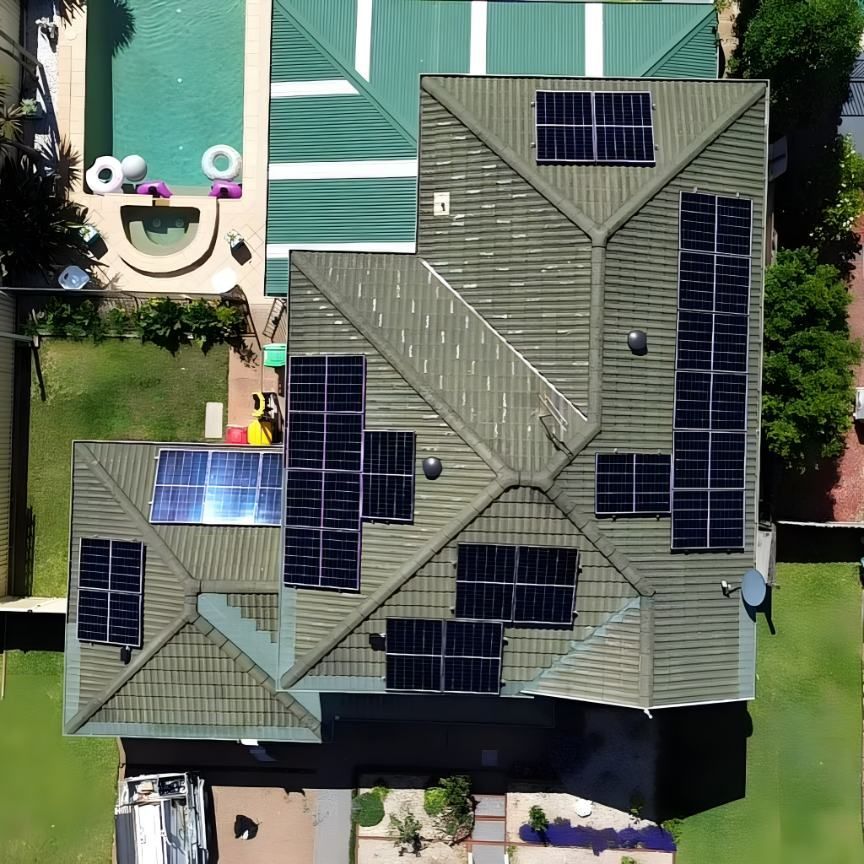 An Aerial View of a House With Solar Panels on the Roof — DLG Electrical and Solar In Port Stephens, NSW