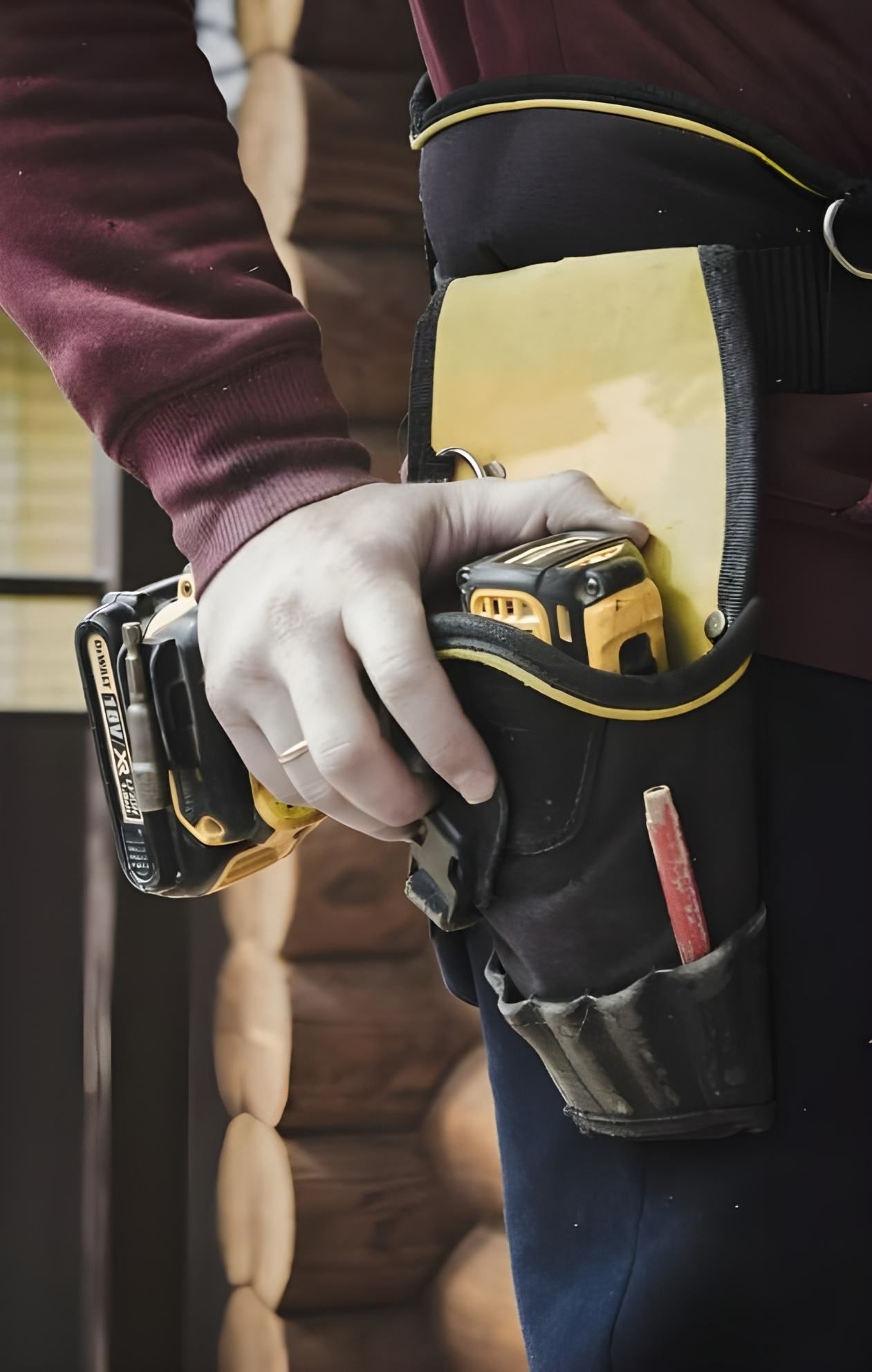 A Person is Holding a Drill in a Tool Belt — DLG Electrical and Solar In Port Stephens, NSW