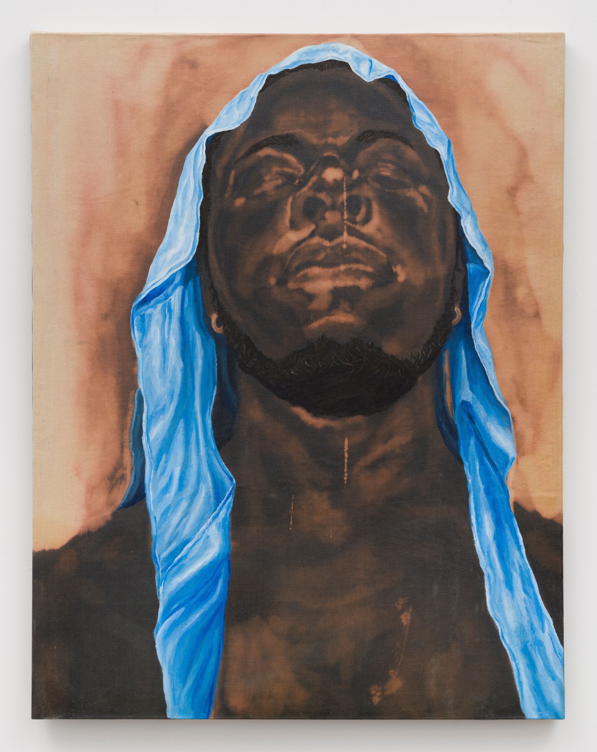 Self Portrait at 33, Bleach and oil on black canvas,2022, 25x32 inches 
