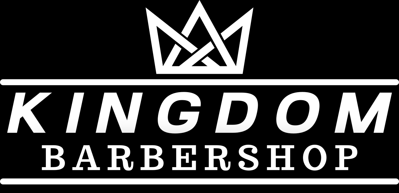 Black and white Kingdom Salon logo with crown above text in a circle.