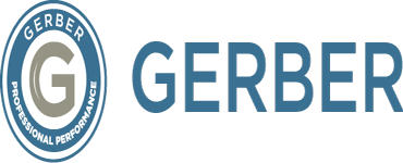 Gerber logo with blue circular emblem and wordmark on a white background Gerber logo with blue circular emblem and wordmark on a white background