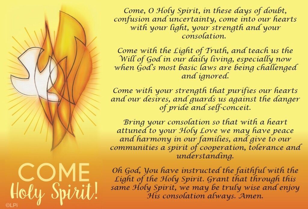 Warm orange floral Christian invitation poster with Bible verses and “COME Holy Spirit!” text