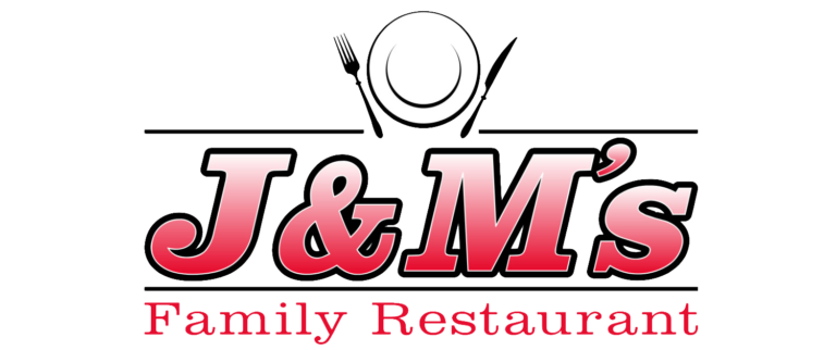 J&M’s Family Restaurant logo in pink and black with a stylized figure above the name