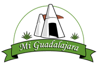 Mi Guadalajara logo with stylized church towers, cactus, and green ribbon banner