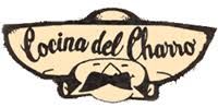 Logo reading “Cocina del Charro” on a beige sombrero with a black mustache graphic.