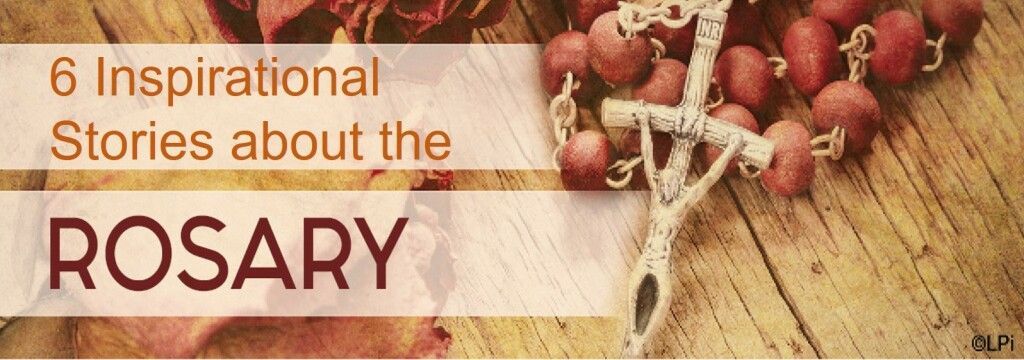 Title slide with rosary beads and the text “6 Inspirational Stories about the ROSARY”