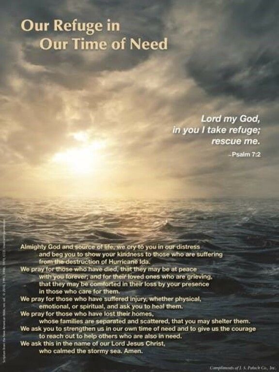 Sunrise over the sea with religious prayer text about God as refuge and Psalm 91:2.