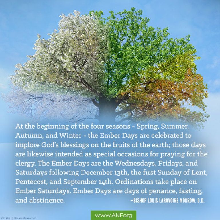 Infographic of a green tree through the four seasons with Ramadan, Ember Days, and fasting text at the bottom