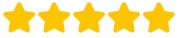 Five gold stars in a row on a white background