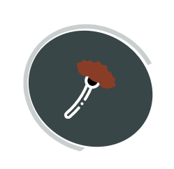 Paintbrush icon with brown paint on a dark gray circle background
