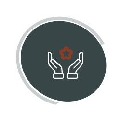 Hands holding a red flower icon inside a dark gray circle with a light gray ring