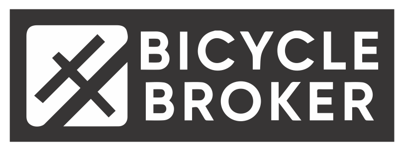 Bicycle Broker logo in white text with a stylized bicycle icon on a dark gray background
