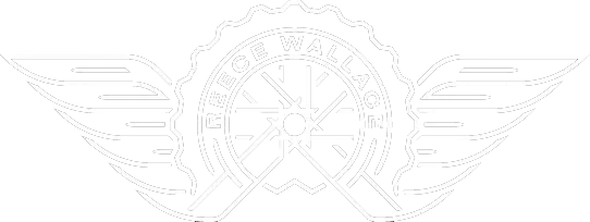 White emblem with gear and wing motifs, likely representing a mechanical or aviation theme.
