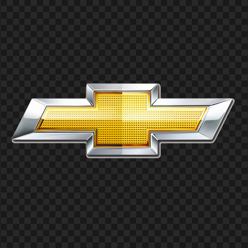 Chevrolet logo: Gold bow-tie emblem with silver trim, on a transparent background.