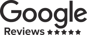 Logo Google Reviews avec cinq étoiles noires