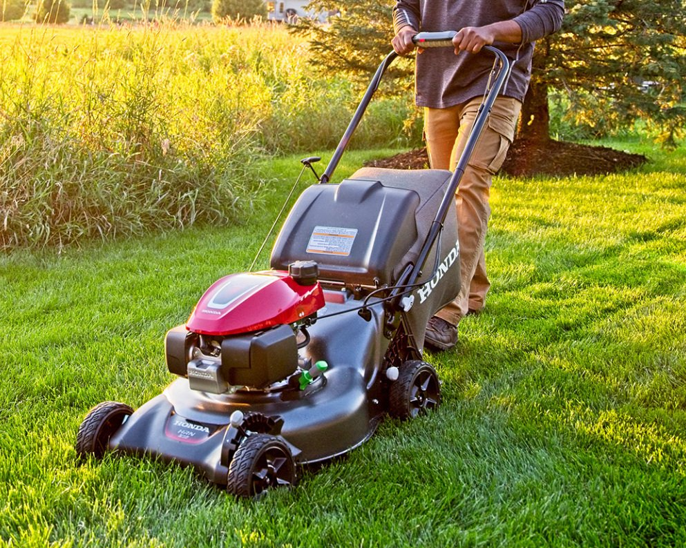 Mowing The Grass With A Lawn Mower In Garden At Springtime — The Saw Spot In Kyogle NSW