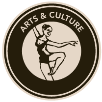 A logo for arts and culture with a ballerina in a circle