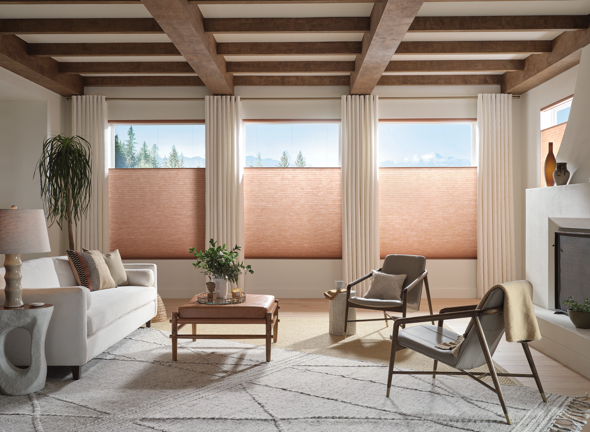 Top-down-bottom-up shades in a Pacific Northwest living room