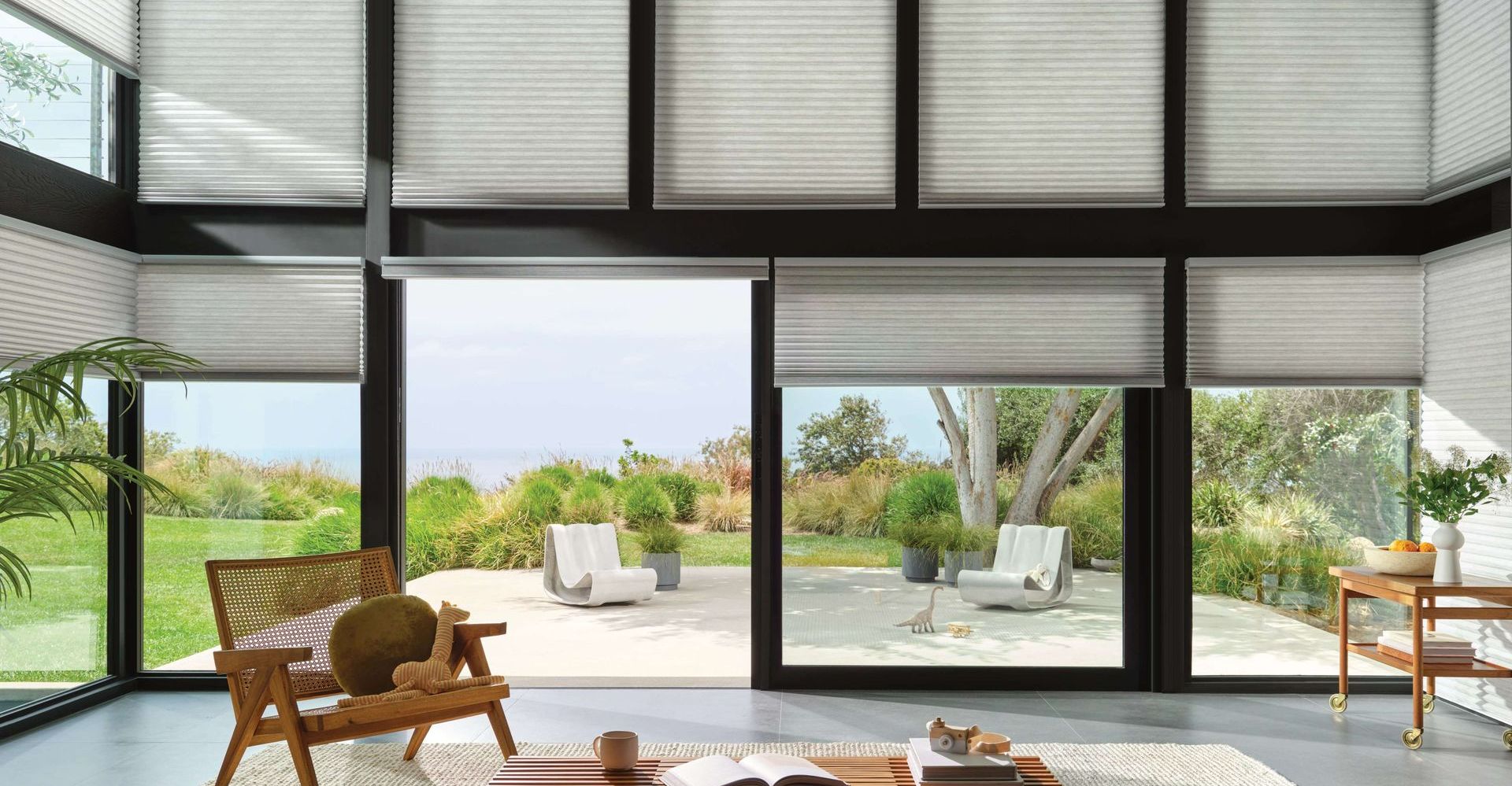 Contemporary interior showcasing non-toxic window treatments that blend safety with modern comfort.