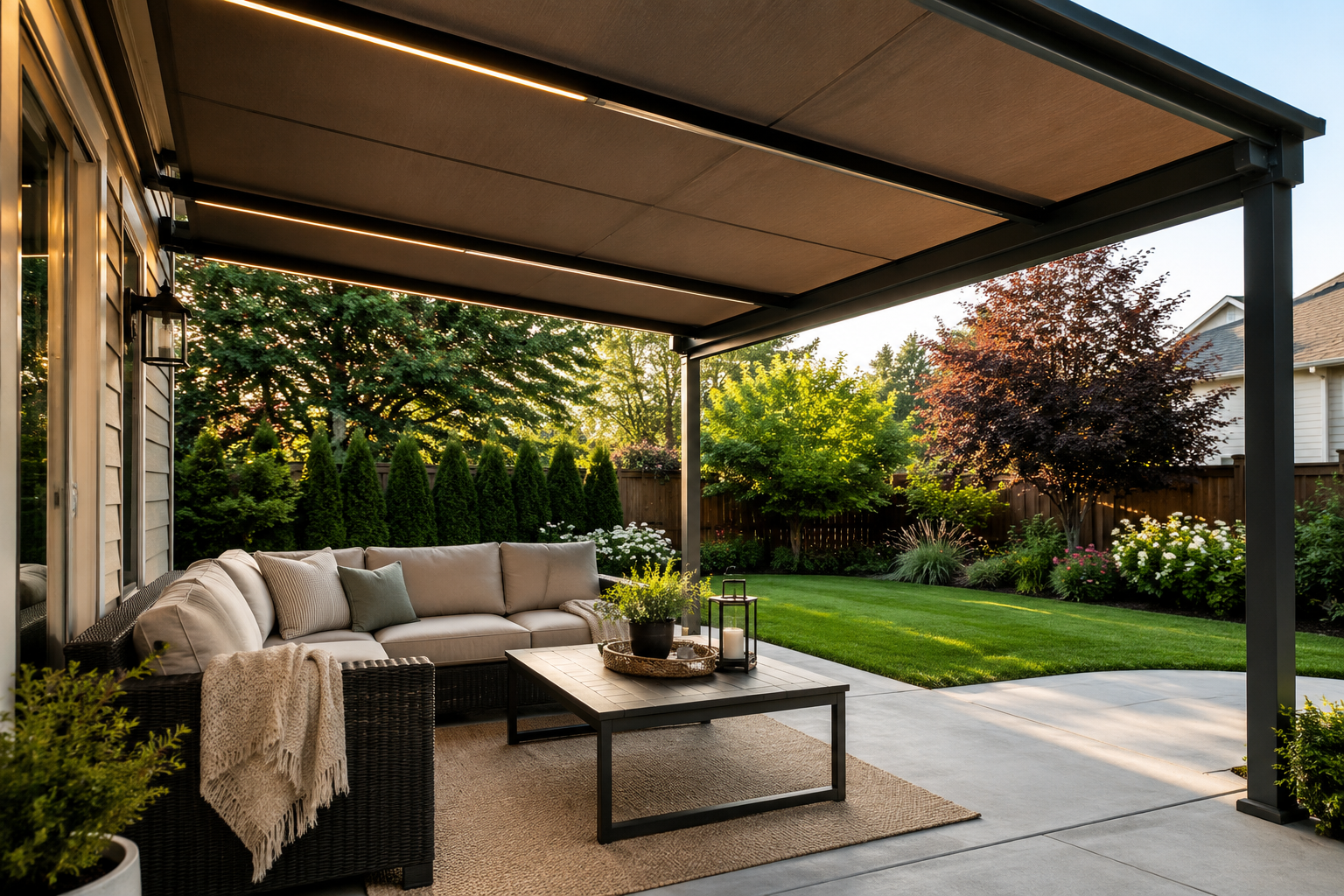 Covered patio in Auburn WA designed to extend the outdoor season with comfortable shade