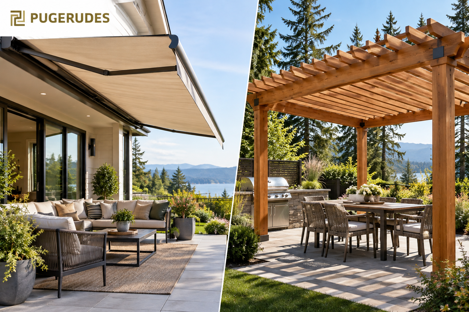 Retractable awning and patio pergola comparison for a Washington outdoor living space