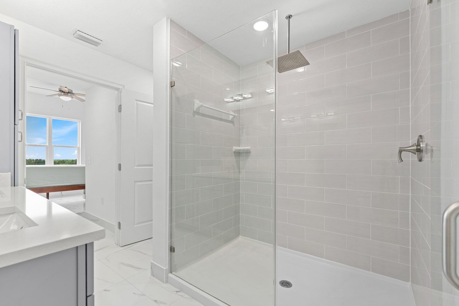 Primary bathroom with custom oversized rainfall shower