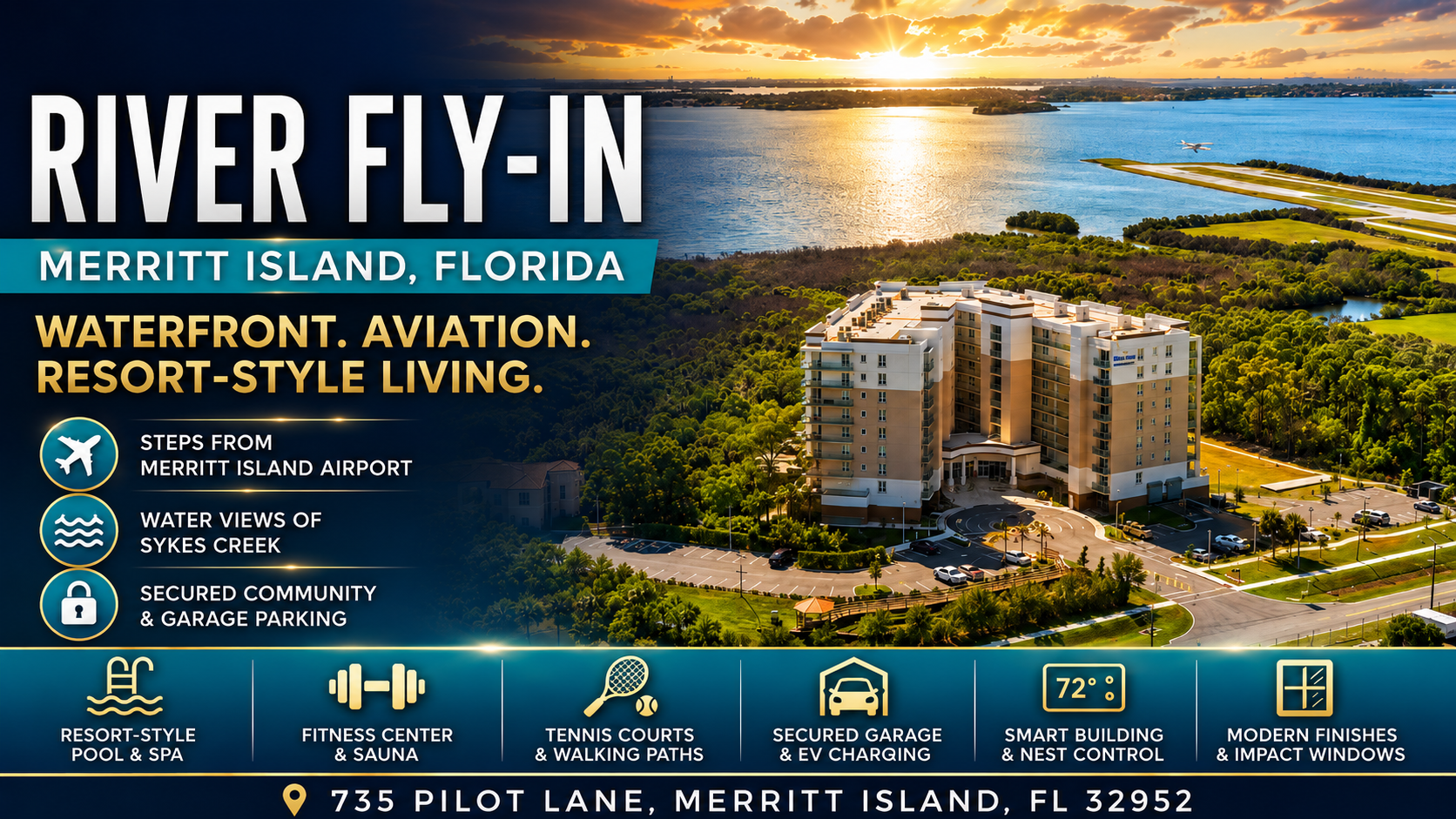 River Fly-In waterfront condo community located at 735 Pilot Lane Merritt Island FL airport access