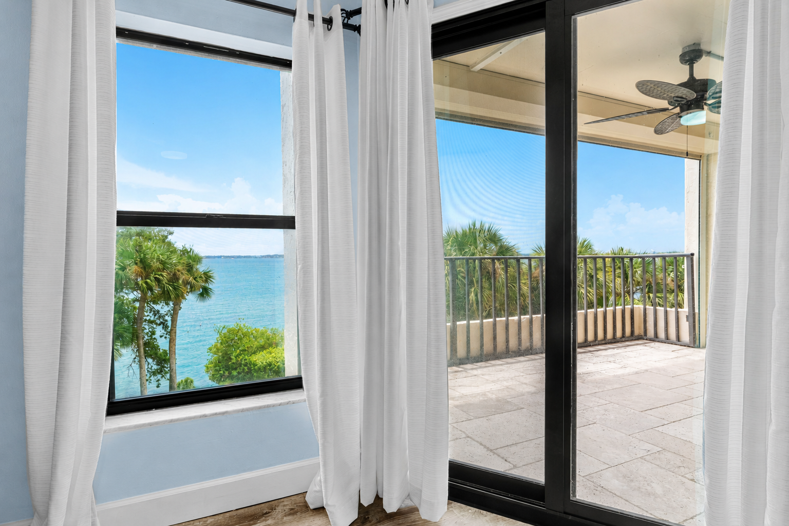 “Waterfront condo at 3220 River Villa Way Unit 121 overlooking the Indian River Lagoon in the gated Beach Woods community of Melbourne Beach, Florida.”