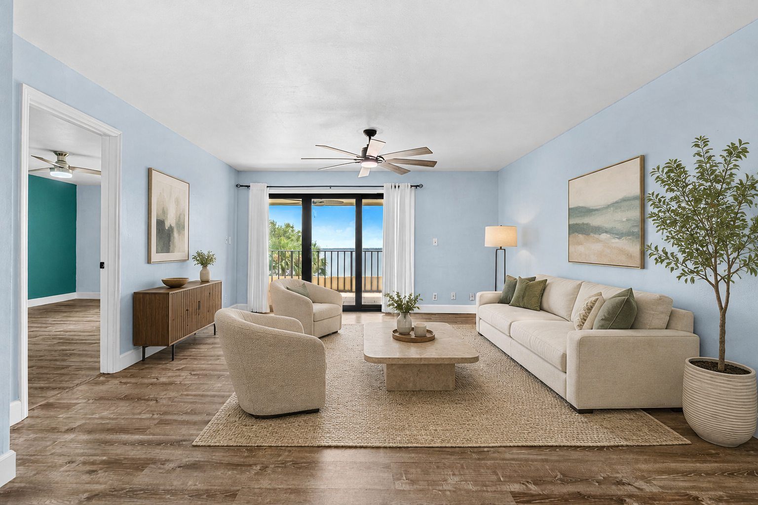“Waterfront condo at 3220 River Villa Way Unit 121 overlooking the Indian River Lagoon in the gated Beach Woods community of Melbourne Beach, Florida.”