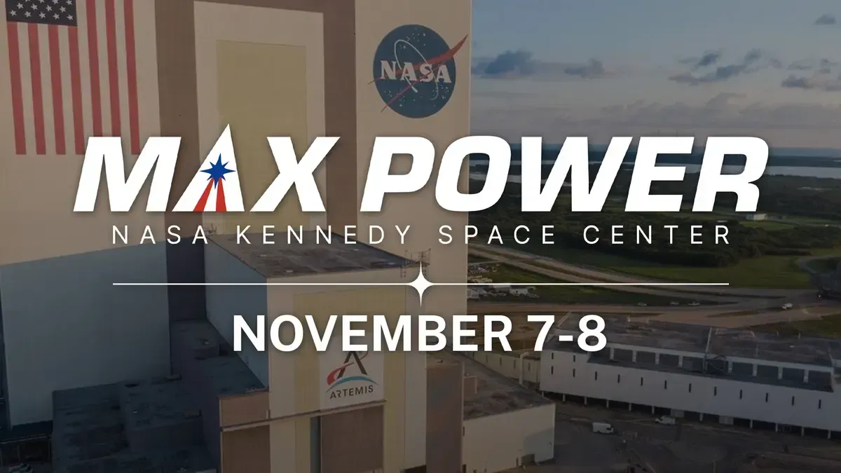Official NASA MAX POWER event graphic for the Kennedy Space Center aviation expo.