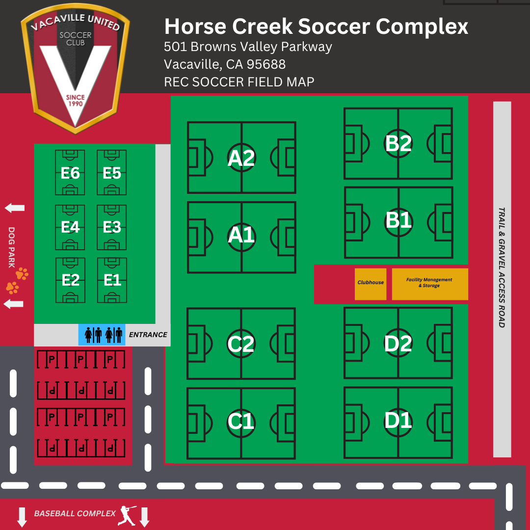 map of field layout for recreational soccer games at horsecreek soccer complex