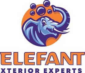 Hexagon logo with mountains, trees, and campfire in orange and blue.