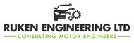 Logo: Car silhouette, circuit board, gears, company name