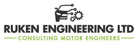 Logo: Car silhouette, circuit board, gears, company name 