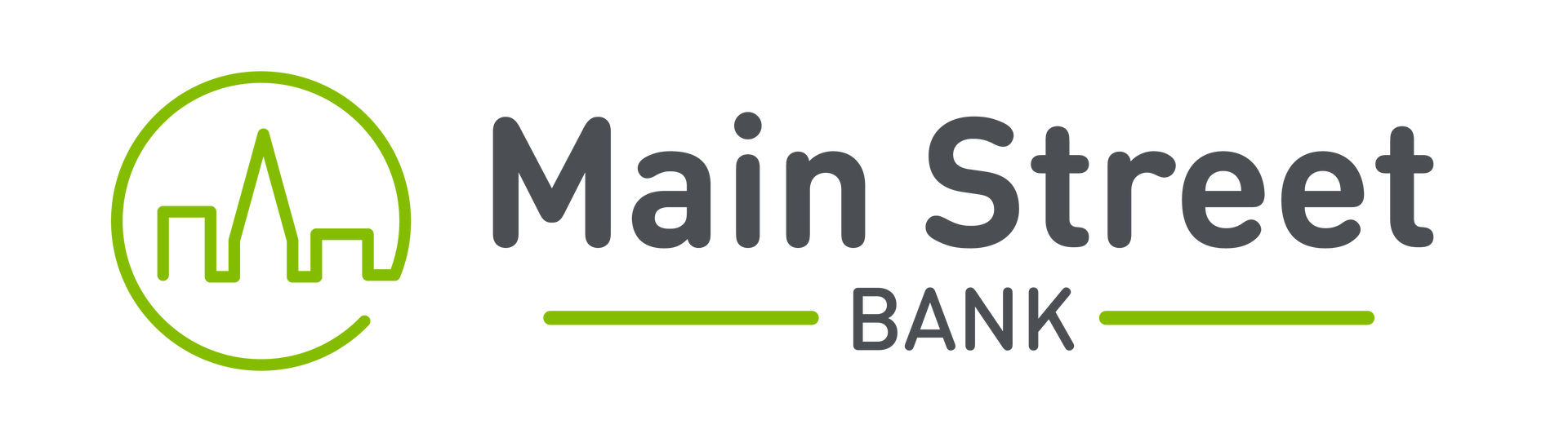 Main Street Bank logo with green circle icon and gray text on white background