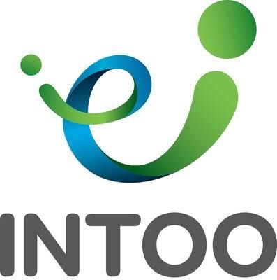INTOO logo with blue and green swoosh figure above gray text
