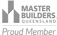 Master Builders Queensland logo: grey stylized house and text