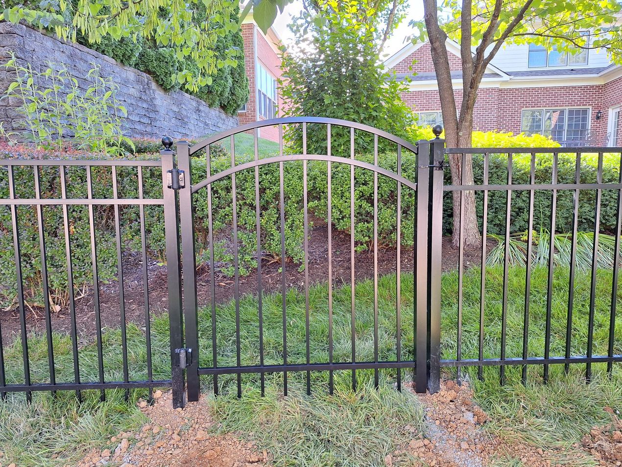 Black arched garden gate.