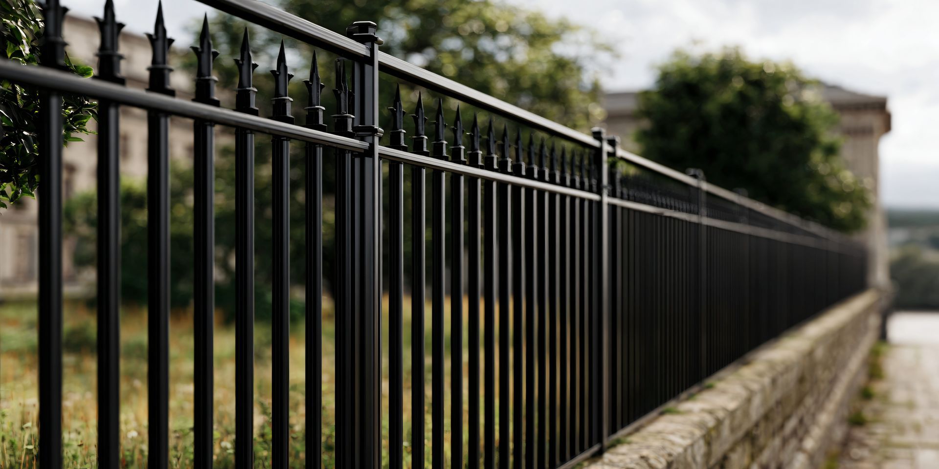 Black metal spiked fence.