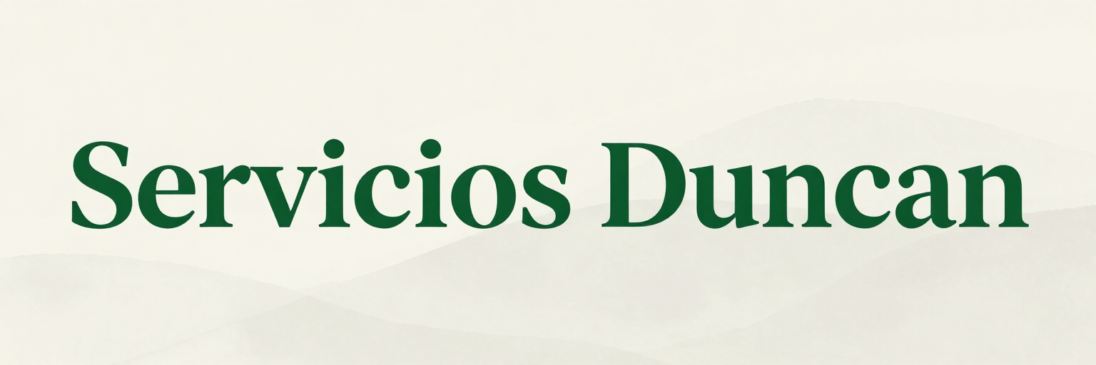 Servicios Duncan en texto verde oscuro sobre un fondo beige claro