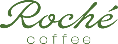 Roch&eacute; Coffee logo in green cursive with beige &ldquo;coffee&rdquo; text