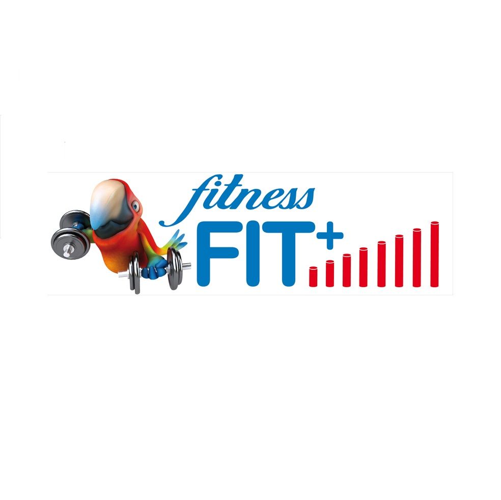 Un logo pour un centre de fitness avec un perroquet tenant un haltère