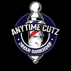 The logo for anytime cutz 24 hour barbershop