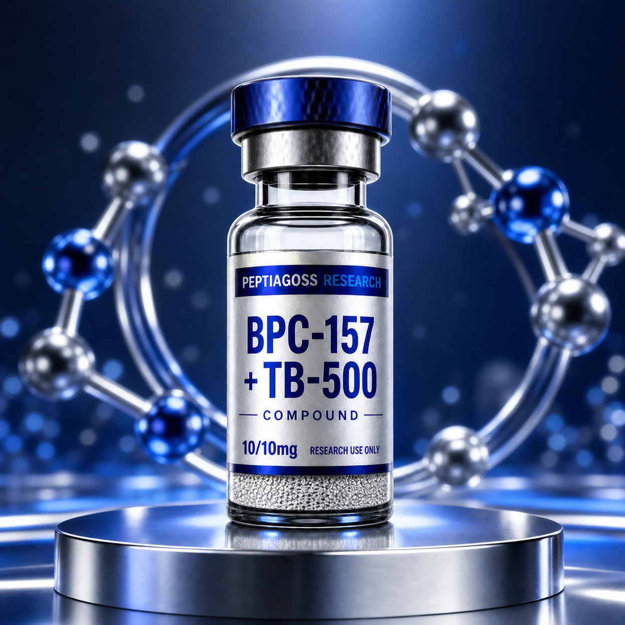 PEPTIAGOSS Research PRB-VOLVERINE laboratory research material vial on a blue glowing background