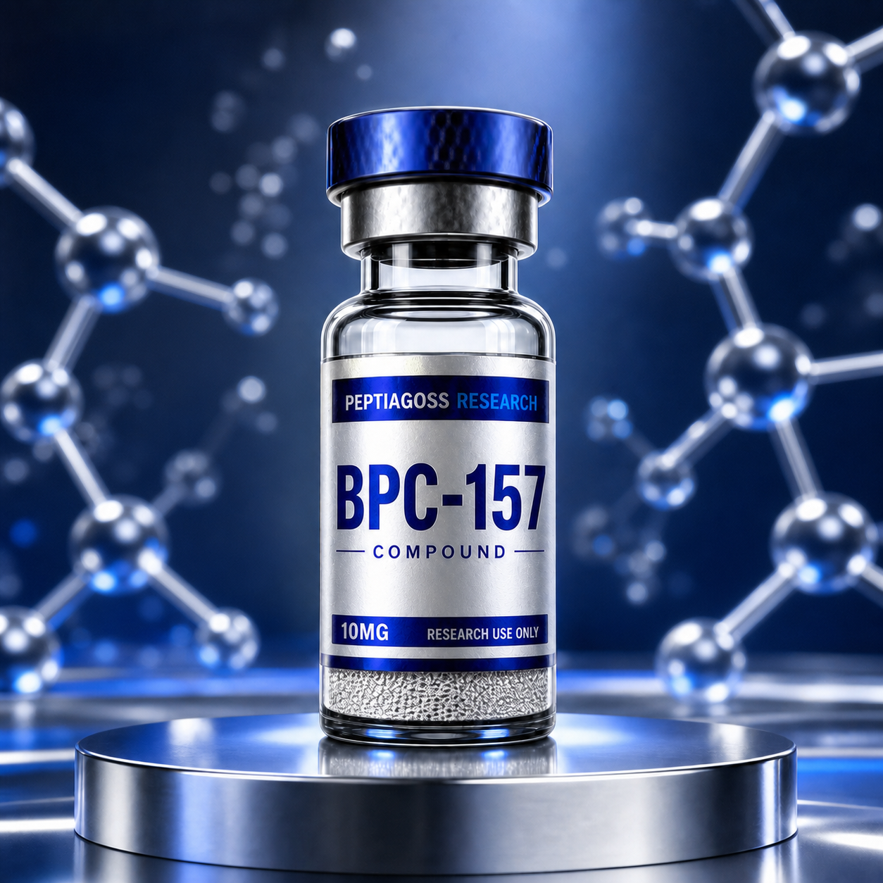 PEPTIAGOSS Research vial on blue-lit background with “PRB-PC157” label