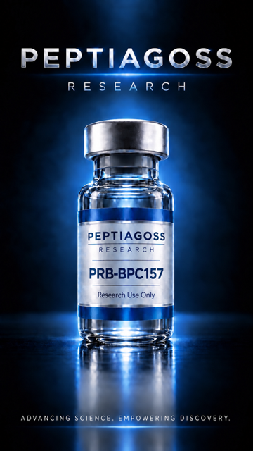 PEPTIAGOSS Research vial on blue-lit background with “PRB-PC157” label