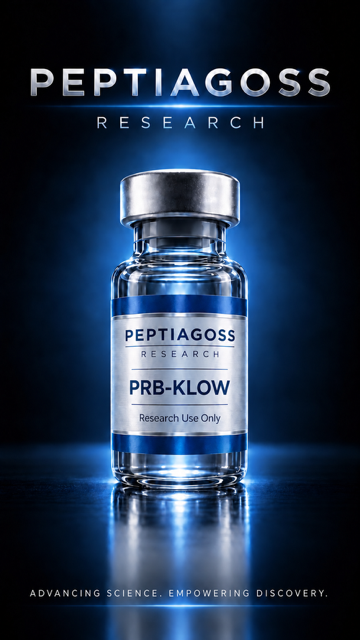 PEPTIAGOSS Research PRB-KLOW serum research vial on blue glowing background