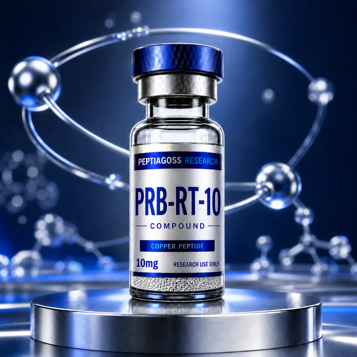 PEPTIAGOSS Research PRB-Rt serum vial on a blue glowing background